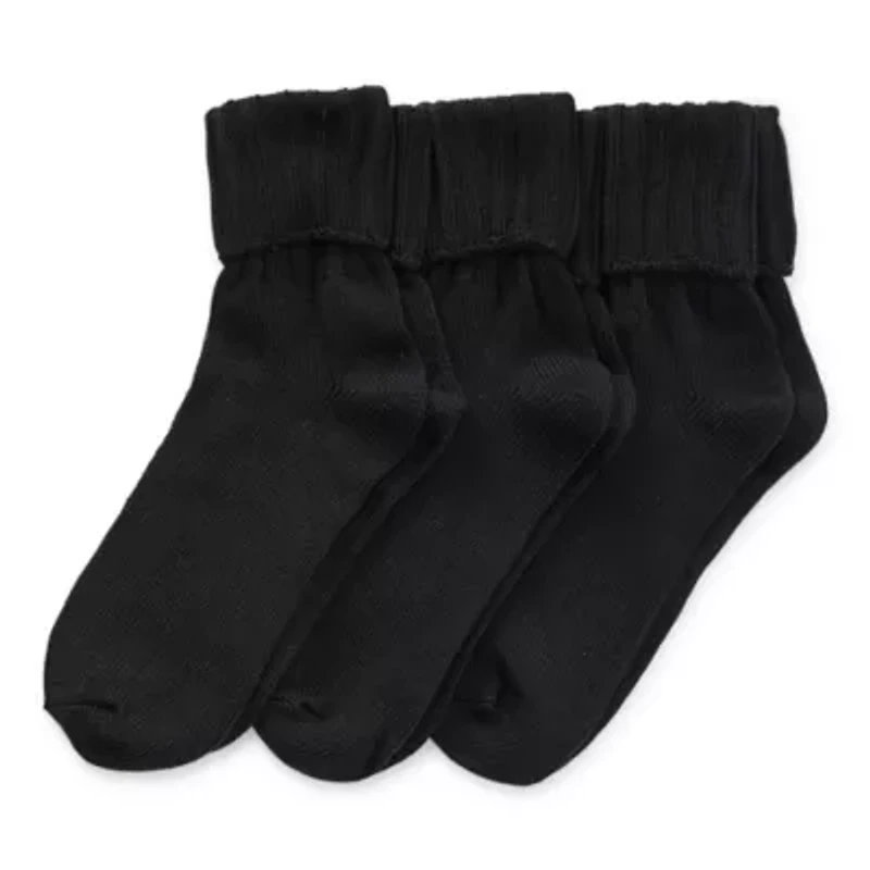 Mixit Ribbed Womens Multi-Pack 3 Pair Turncuff Socks