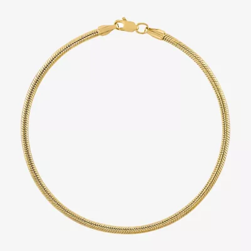 Unisex Adult 10K Gold 8 Inch Solid Snake Chain Bracelet
