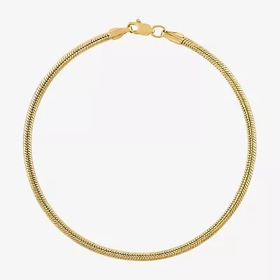 Unisex Adult 10K Gold 8 Inch Solid Snake Chain Bracelet