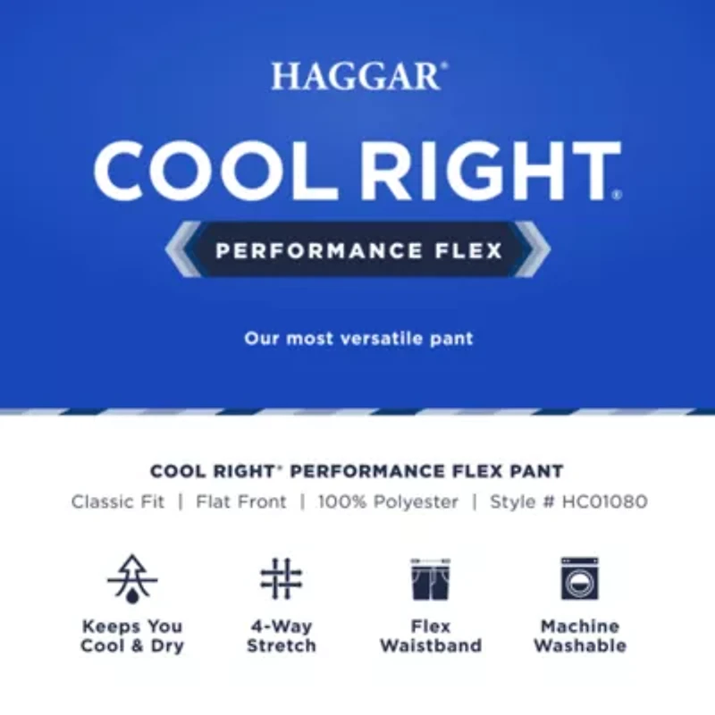 Haggar Cool Right Performance Flex Mens Classic Fit Flat Front Pant