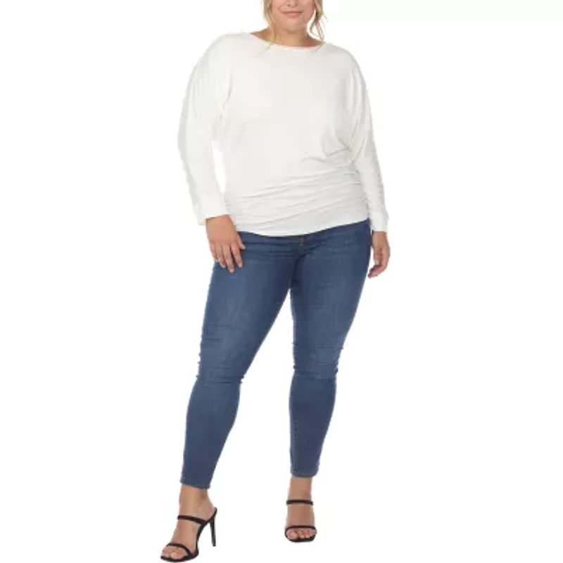 White Mark Womens Round Neck Long Sleeve Tunic Top