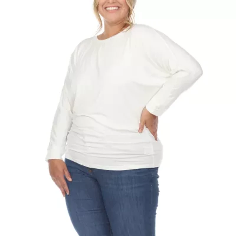 White Mark Womens Round Neck Long Sleeve Tunic Top