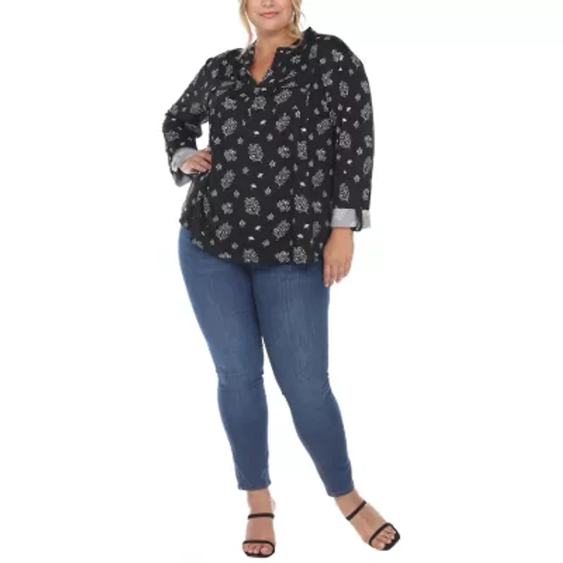 White Mark Womens Split Crew Neck Long Sleeve Tunic Top