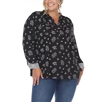 White Mark Womens Split Crew Neck Long Sleeve Tunic Top