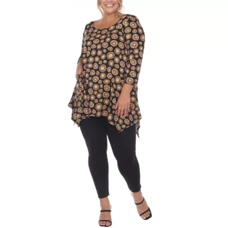 White Mark Womens Boat Neck 3/4 Sleeve Tunic Top