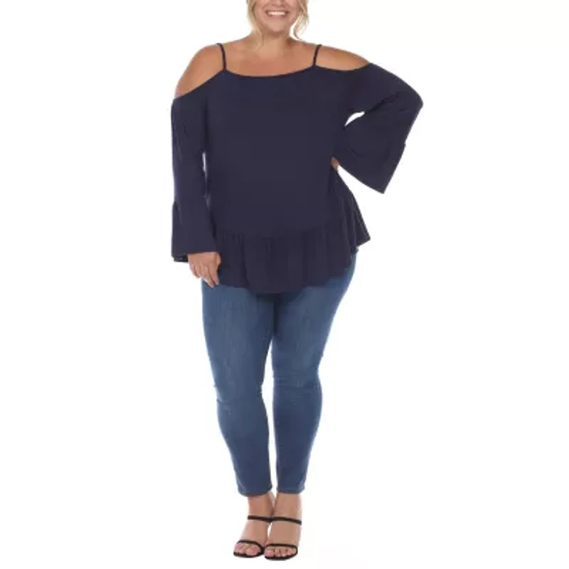 White Mark Womens Square Neck Long Sleeve Tunic Top