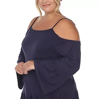 White Mark Womens Square Neck Long Sleeve Tunic Top