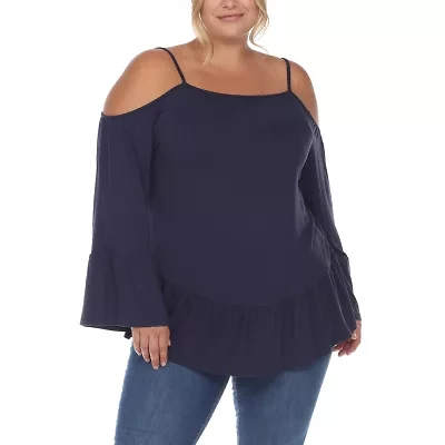 White Mark Womens Square Neck Long Sleeve Tunic Top