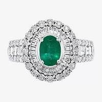 Effy Final Call Womens Genuine Green Emerald & 1/2 CT. T.W. Diamond 14K White Gold Cocktail Ring