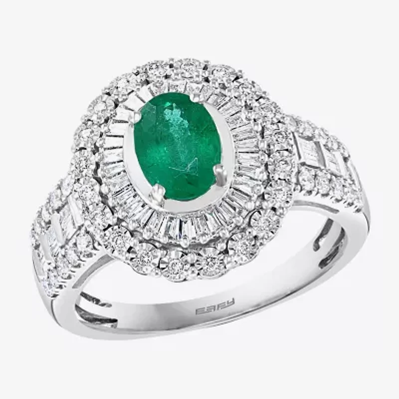 Effy Final Call Womens Genuine Green Emerald & 1/2 CT. T.W. Diamond 14K White Gold Cocktail Ring
