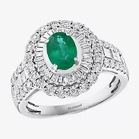 Effy Final Call Womens Genuine Green Emerald & 1/2 CT. T.W. Diamond 14K White Gold Cocktail Ring