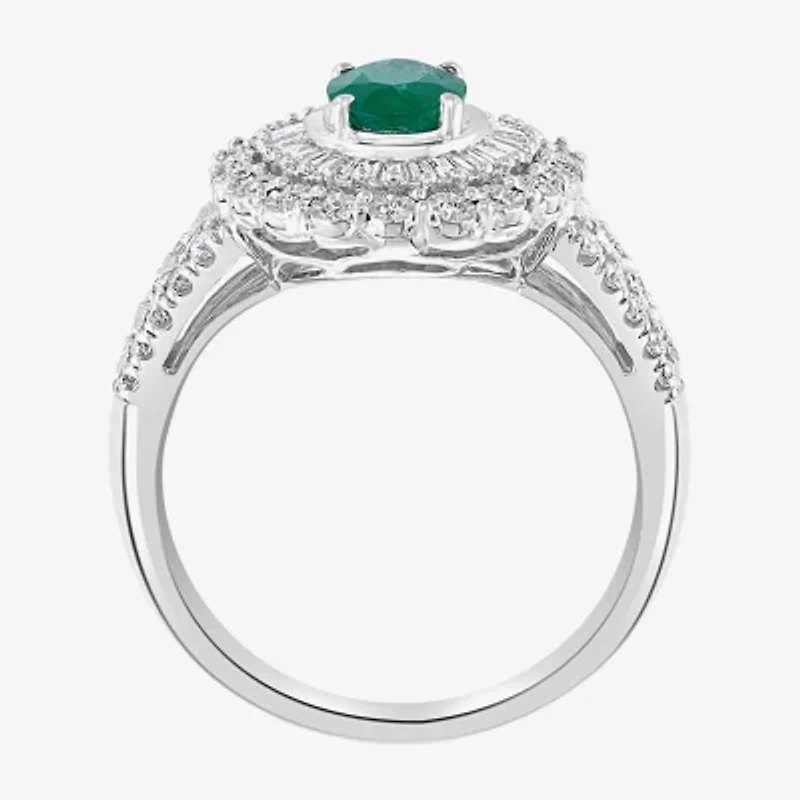Effy Final Call Womens Genuine Green Emerald & 1/2 CT. T.W. Diamond 14K White Gold Cocktail Ring