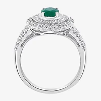 Effy Final Call Womens Genuine Green Emerald & 1/2 CT. T.W. Diamond 14K White Gold Cocktail Ring