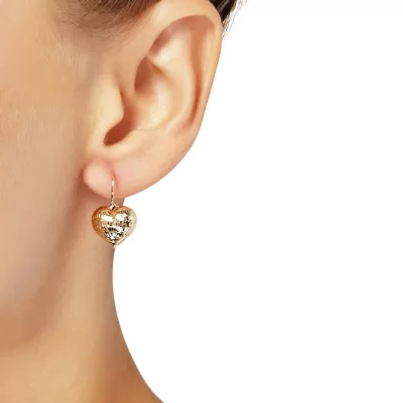 Womens 10K Gold Heart Drop Earrings