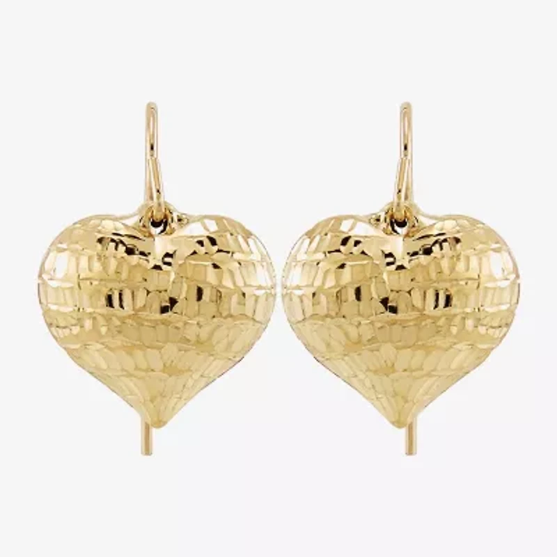 Womens 10K Gold Heart Drop Earrings