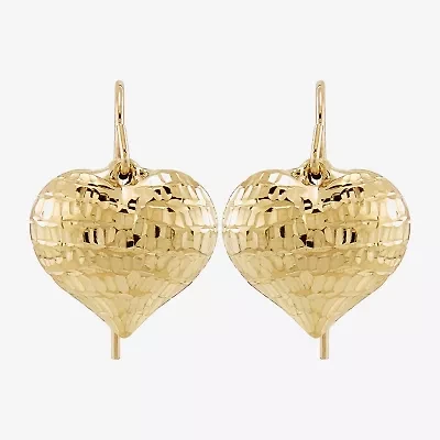 Womens 10K Gold Heart Drop Earrings