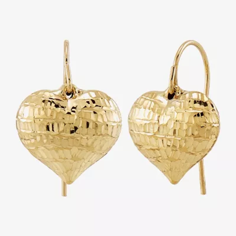 Womens 10K Gold Heart Drop Earrings