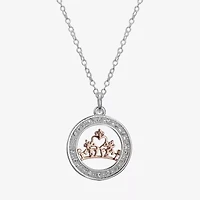 Disney Classics Womens Crystal Pure Silver Over Brass Crown 18 Inch Pendant Necklace