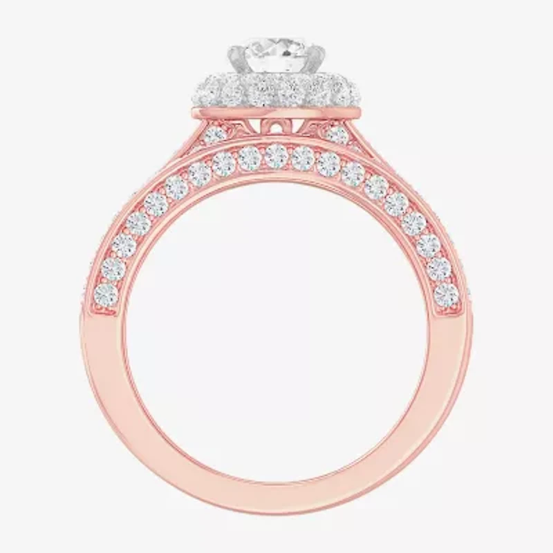 G-H / Si1-Si2) Womens / CT. T.W. Lab Grown White Diamond 14K Gold Round Side Stone Halo Bridal Set