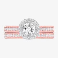 G-H / Si1-Si2) Womens / CT. T.W. Lab Grown White Diamond 14K Gold Round Side Stone Halo Bridal Set