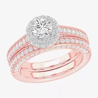 G-H / Si1-Si2) Womens / CT. T.W. Lab Grown White Diamond 14K Gold Round Side Stone Halo Bridal Set