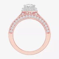 (G-H / Si1-Si2) Womens 1 7/8 CT. T.W. Lab Grown White Diamond 14K Gold Cushion Side Stone Halo Engagement Ring