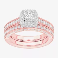(G-H / Si1-Si2) Womens 1 7/8 CT. T.W. Lab Grown White Diamond 14K Gold Cushion Side Stone Halo Engagement Ring