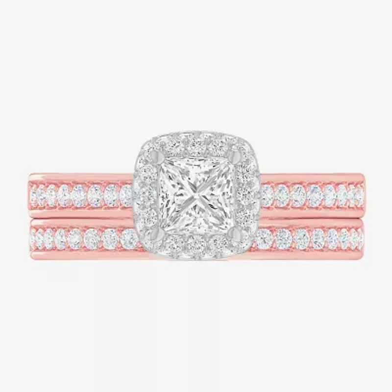 (G-H / Si1-Si2) Womens 1 7/8 CT. T.W. Lab Grown White Diamond 14K Gold Cushion Side Stone Halo Engagement Ring