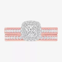 (G-H / Si1-Si2) Womens 1 7/8 CT. T.W. Lab Grown White Diamond 14K Gold Cushion Side Stone Halo Engagement Ring