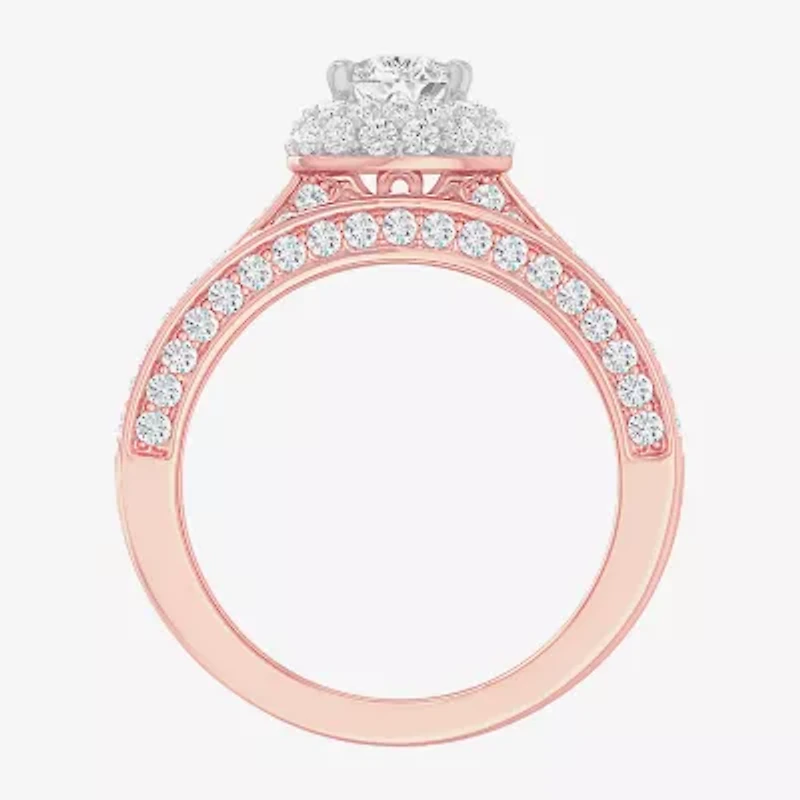 (G-H / Si1-Si2) Womens 1 7/8 CT. T.W. Lab Grown White Diamond 14K Gold Pear Side Stone Halo Engagement Ring