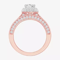 (G-H / Si1-Si2) Womens 1 7/8 CT. T.W. Lab Grown White Diamond 14K Gold Pear Side Stone Halo Engagement Ring