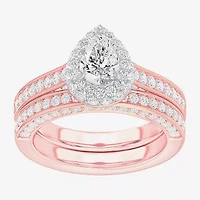 (G-H / Si1-Si2) Womens 1 7/8 CT. T.W. Lab Grown White Diamond 14K Gold Pear Side Stone Halo Engagement Ring