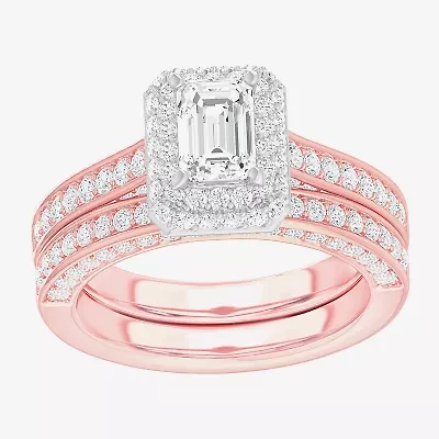 (G-H / Si1-Si2) Womens 1 7/8 CT. T.W. Lab Grown White Diamond 14K Gold Side Stone Halo Engagement Ring