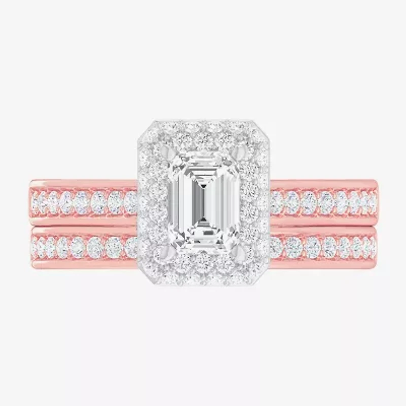 (G-H / Si1-Si2) Womens 1 7/8 CT. T.W. Lab Grown White Diamond 14K Gold Side Stone Halo Engagement Ring