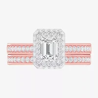 (G-H / Si1-Si2) Womens 1 7/8 CT. T.W. Lab Grown White Diamond 14K Gold Side Stone Halo Engagement Ring