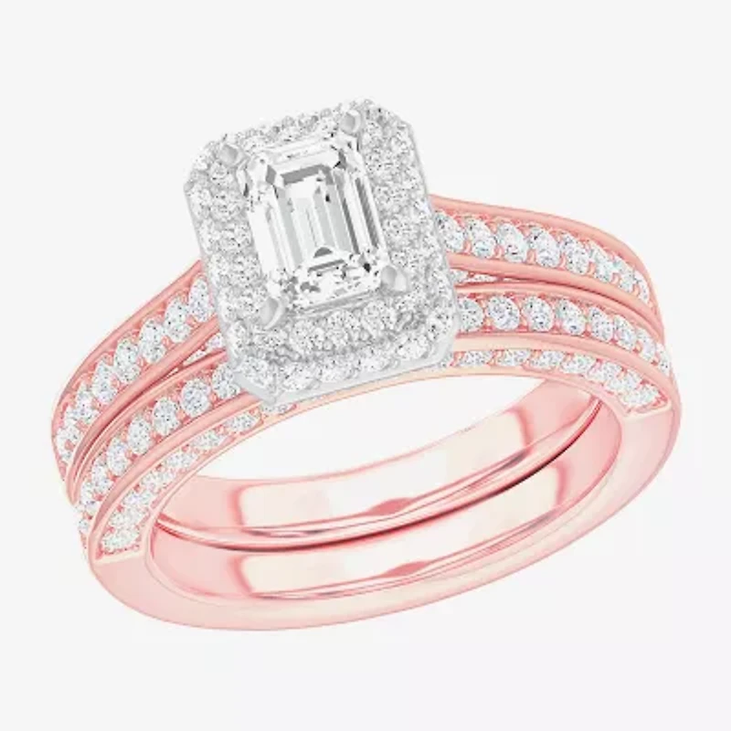 (G-H / Si1-Si2) Womens 1 7/8 CT. T.W. Lab Grown White Diamond 14K Gold Side Stone Halo Engagement Ring