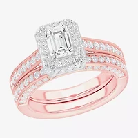 (G-H / Si1-Si2) Womens 1 7/8 CT. T.W. Lab Grown White Diamond 14K Gold Side Stone Halo Engagement Ring