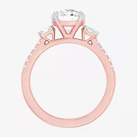 (G-H / Si1-Si2) Womens 2 1/2 CT. T.W. Lab Grown White Diamond 14K Gold Round Side Stone 3-Stone Engagement Ring