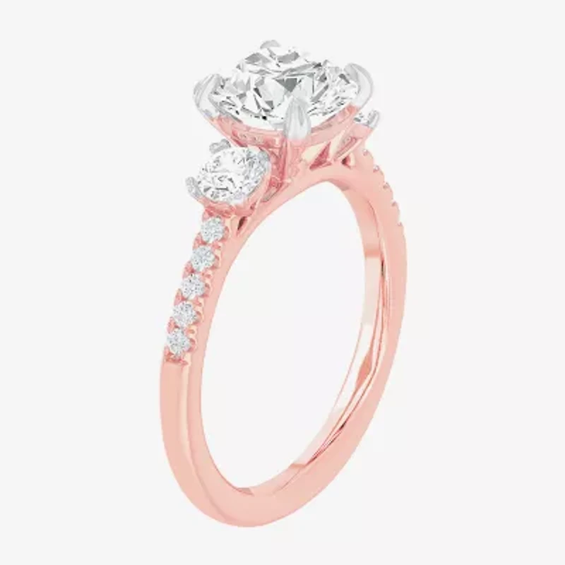 (G-H / Si1-Si2) Womens 2 1/2 CT. T.W. Lab Grown White Diamond 14K Gold Round Side Stone 3-Stone Engagement Ring