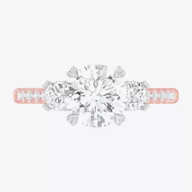 (G-H / Si1-Si2) Womens 2 1/2 CT. T.W. Lab Grown White Diamond 14K Gold Round Side Stone 3-Stone Engagement Ring