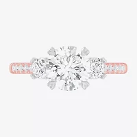 (G-H / Si1-Si2) Womens 2 1/2 CT. T.W. Lab Grown White Diamond 14K Gold Round Side Stone 3-Stone Engagement Ring