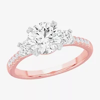 (G-H / Si1-Si2) Womens 2 1/2 CT. T.W. Lab Grown White Diamond 14K Gold Round Side Stone 3-Stone Engagement Ring