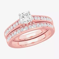 (G-H / Si1-Si2) Womens 1 1/2 CT. T.W. Lab Grown White Diamond 14K Gold Round Side Stone Bridal Set