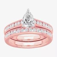 (G-H / Si1-Si2) Womens 1 1/2 CT. T.W. Lab Grown White Diamond 14K Gold Pear Side Stone Bridal Set