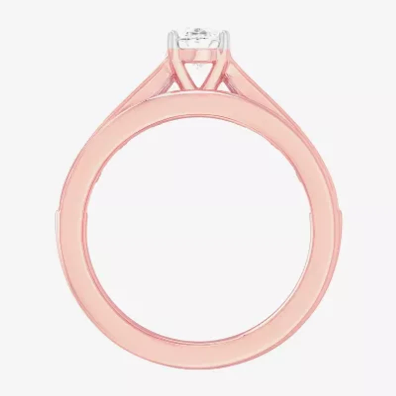 (G-H / Si1-Si2) Womens 1 1/2 CT. T.W. Lab Grown White Diamond 14K Gold Oval Side Stone Bridal Set