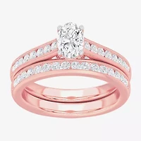 (G-H / Si1-Si2) Womens 1 1/2 CT. T.W. Lab Grown White Diamond 14K Gold Oval Side Stone Bridal Set