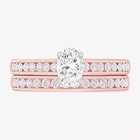 (G-H / Si1-Si2) Womens 1 1/2 CT. T.W. Lab Grown White Diamond 14K Gold Oval Side Stone Bridal Set