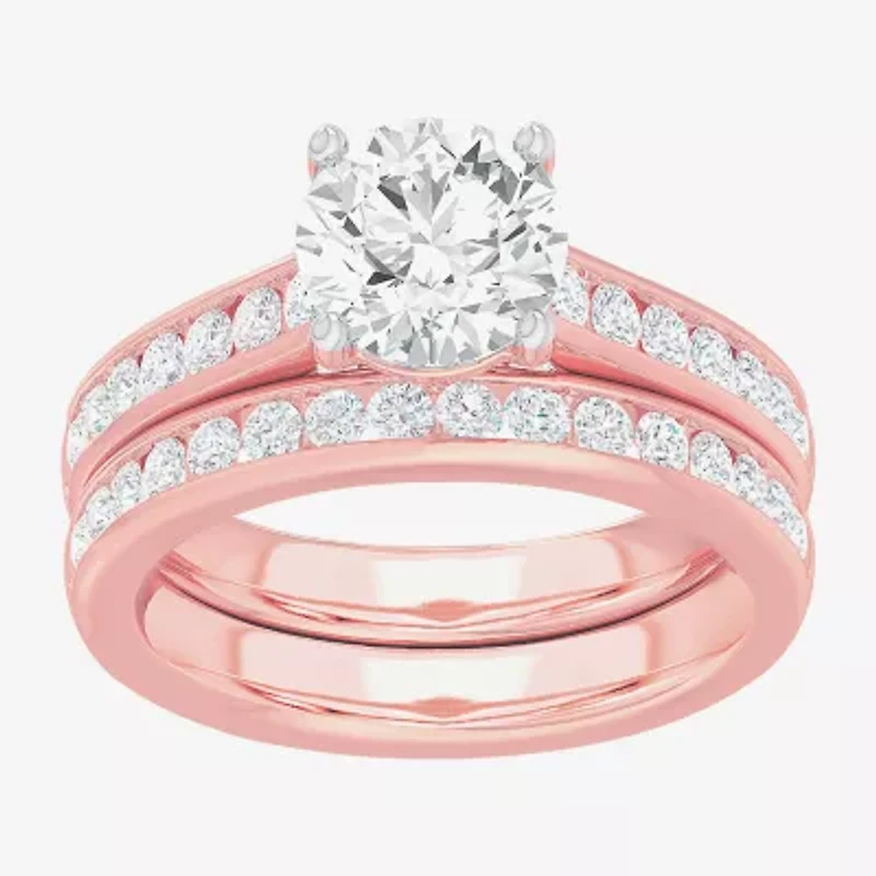 (G-H / Si1-Si2) Womens 3 CT. T.W. Lab Grown White Diamond 14K Gold Round Side Stone Bridal Set