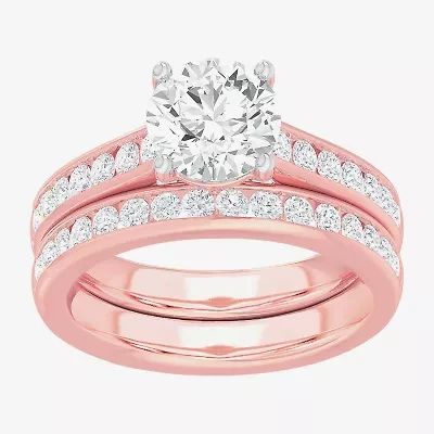 (G-H / Si1-Si2) Womens 3 CT. T.W. Lab Grown White Diamond 14K Gold Round Side Stone Bridal Set