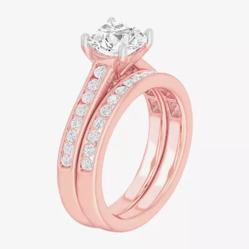 (G-H / Si1-Si2) Womens 3 CT. T.W. Lab Grown White Diamond 14K Gold Round Side Stone Bridal Set